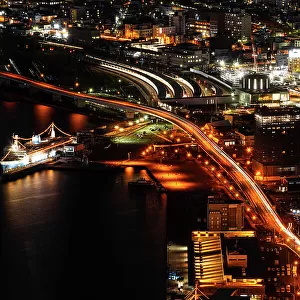 Aerial view of Hakodate city at night, Hakodate, Hokkaido, Japan, Asia