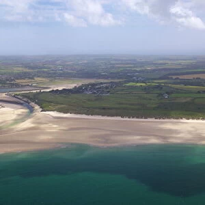 Aerial view of Hayle estuary, St. Ives Bay, Cornwall, England, United Kingdom, Europe