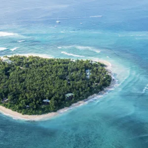 Aerial view of the heart-shaped island of Tavarua, near Viti Levu, Republic of Fiji