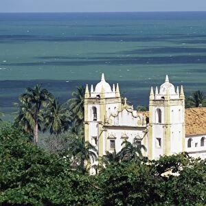 Aerial view of Igrejia NS do Carmo and sea in background, Olinda, Per. Brazil