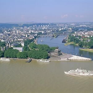 Aerial view over the junction between the Rhine River