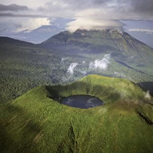 Aerial view of Mount Visoke (Mount Bisoke), an extinct volcano straddling the border of Rwanda