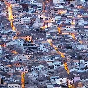 Aerial view of old town, Pollenca, Majorca, Balearic Islands, Spain, Mediterranean