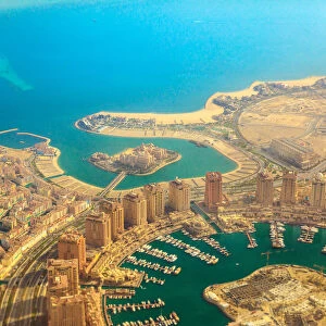 Aerial view of the Pearl-Qatar, the luxurious modern artificial island in the Persian