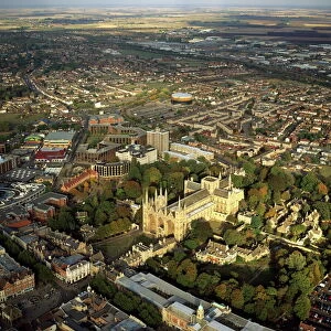 Aerial view of Peterborough Cathedral and city, Peterborough, Cambridgeshire