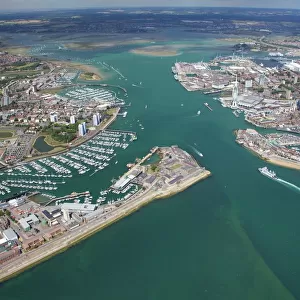 Aerial view of Portsmouth harbour and the Solent, Hampshire, England, United Kingdom, Europe