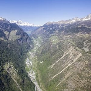 Aerial view of Poschiavo Valley, Graubunden (Grisons), Switzerland, Europe