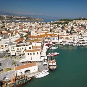 Aerial view of Rethymno old town, Venetian Harbour and fortress, Crete Island, Greek Islands