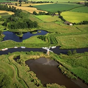 Aerial view of the River Ant, Norfolk Broads, near How Hill, Norfolk, England