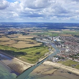 Aerial view of River Arun at Littlehampton, West Sussex, England, United Kingdom, Europe