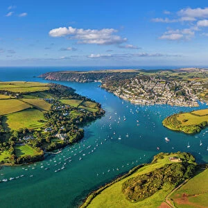 Aerial view of Salcombe on the Kingsbridge Estuary, Devon, England, United Kingdom