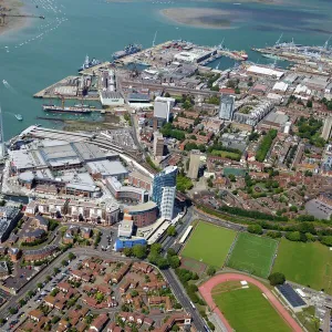 Aerial view of the Spinnaker Tower and Gunwharf Quays, Portsmouth, Hampshire, England, United Kingdom, Europe