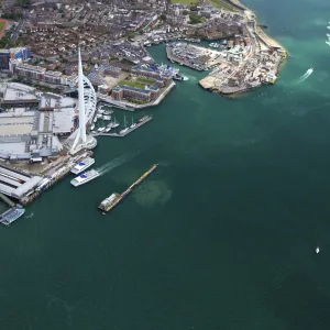 Aerial view of the Spinnaker Tower and Gunwharf Quays, Portsmouth, Solent, Hampshire, England, United Kingdom, Europe