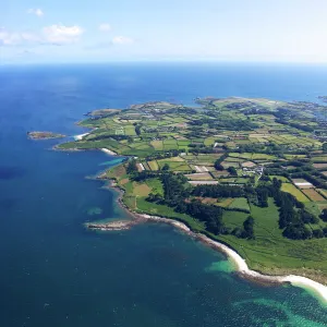 Aerial view of St. Marys island, Isles of Scilly, England, United Kingdom, Europe