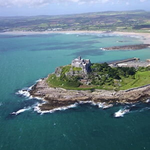 Aerial view of St. Michaels Mount, Penzance, Lands End Peninsula, West Penwith