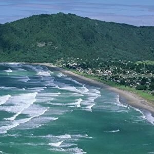 Aerial view of surf beach at Pauanui on east coast