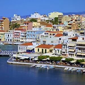 Agios Nikolaos Harbour from an elevated angle, Agios Nikolaos, Crete, Greek Islands