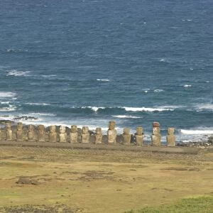Ahu Tongariki from Rano Raraku Volcano, UNESCO World Heritage Site, Easter Island