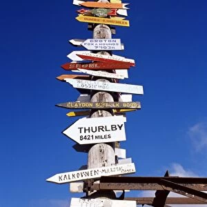 All world directions sign post, Stanley, East Falkland, Falkland Islands