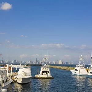 The Amador Causeway, Fuerte Amador Resort and Marina, with city skyline in background
