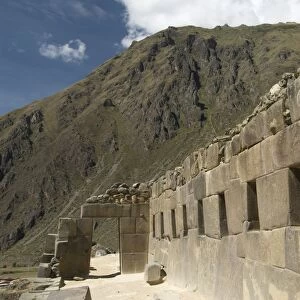 Ancient doorway to enter the top of the Inca ruins of Ollantaytambo, The Sacred Valley