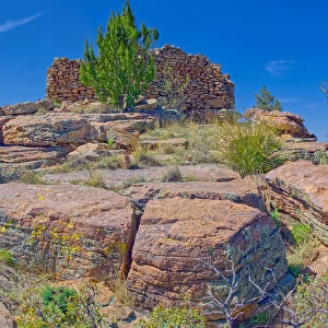 Ancient Indian ruins resembling an old fortress on top Sullivan Butte in Chino Valley