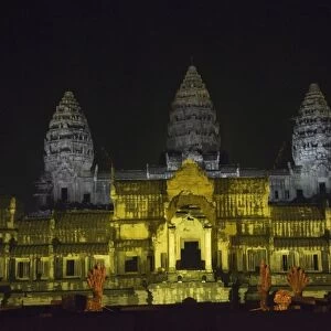 Angkor Wat Temple at night, lit for a special light show, Angkor, UNESCO World Heritage Site