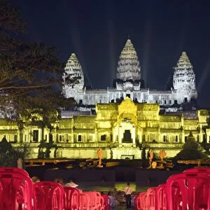 Angkor Wat Temple, UNESCO World Heritage Site, at night, lit for a special light show