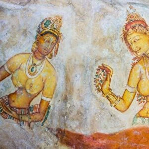 Apsara Frescoes on Mirror Wall at Sigiriya Rock Fortress, UNESCO World Heritage Site, Sri Lanka, Asia