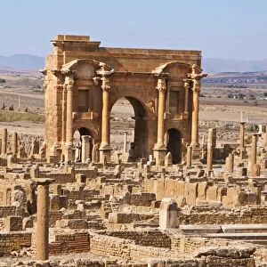 The Arch of Trajan in the Roman ruins, Timgad, UNESCO World Heritage Site