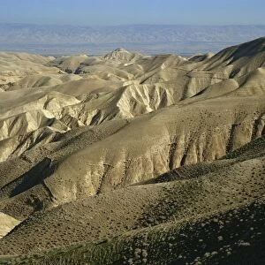 Arid hills at Wadi Qelt and the Valley of the River Jordan in the Judean Desert