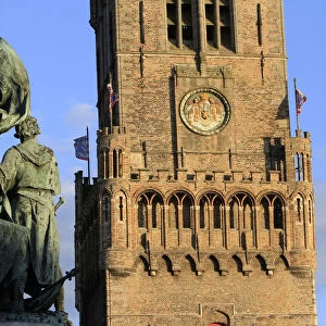 Arms, Kingdom of Belgium, Belfry of Bruges, viewed from the Grand Place, Bruges, Belgium