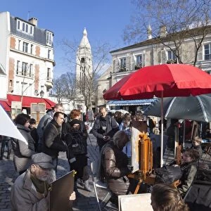 Artists and tourists in the Place du Tertre, Montmartre, Paris, France, Europe