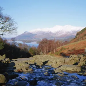 Ashness Bridge, Skiddaw in the background, Lake District National Park