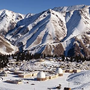 Astronomical station in snow covered landscape at Almaty