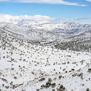 Atlas Mountains landscape during winter snow, Ouarzazate Province, Souss-Massa, Morocco