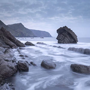 Atmospheric morning on the rocky coastline of North Devon, England, United Kingdom
