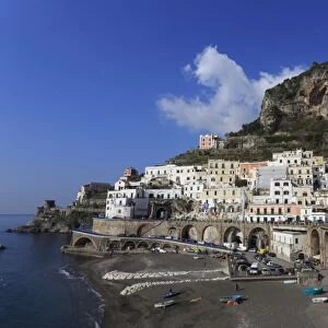 Atrani beach front, near Amalfi, Costiera Amalfitana (Amalfi Coast), UNESCO World Heritage Site