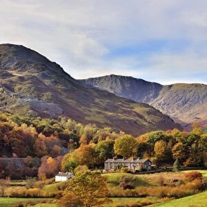 An autumn view of the scenic Langdale Valley, Lake District National Park, Cumbria