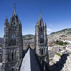 Basilica del Voto Nacional (Basilica of the National Vow), and city view, Quito, Ecuador