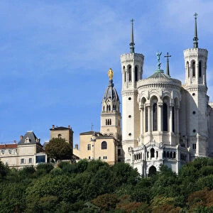 Basilica of Notre-Dame de Fourviere with its four crenellated octagonal towers, Lyon