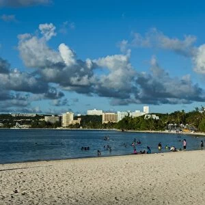 The Bay of Tamuning with its hotel resorts in Guam, US Territory, Central Pacific, Pacific