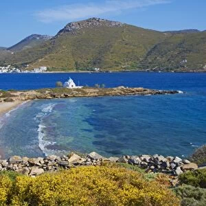 Beach and church, Agios Panteleimon, Amorgos, Cyclades, Aegean, Greek Islands, Greece, Europe