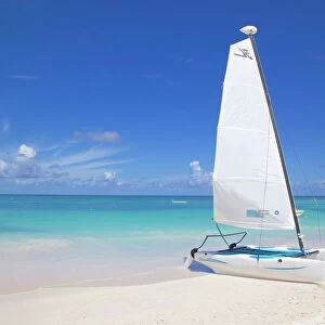 Beach and hobie cat, Long Bay, Antigua, Leeward Islands, West Indies, Caribbean, Central America
