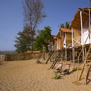 Beach huts on Agonda Beach, Goa, India, Asia