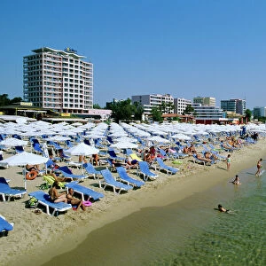 Beach scene, Sunny Beach, Black Sea coast, Bulgaria, Europe