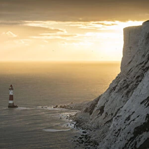 Beachy Head Lighthouse at sunset, East Sussex, England, United Kingdom, Europe