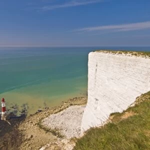 Beachy Head lighthouse, white chalk cliffs and English Channel, East Sussex