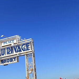 Beau Rivage beach sign, Nice, Alpes Maritimes, Provence, Cote d Azur, French Riviera, France, Europe