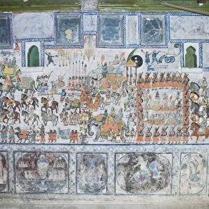Beautiful frescoes on walls of the Juna Mahal Fort